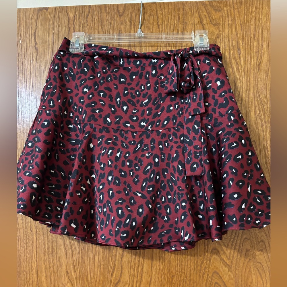 Maroon cheetah silk skirt